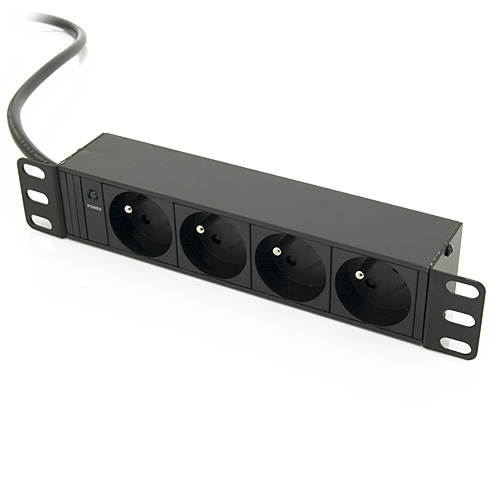 10" Rozvodný panel 4x230V, 2m kabel, 1U černý